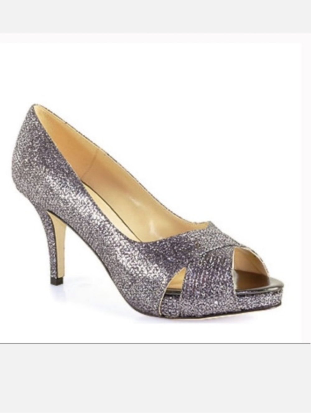 Kate Spade Silver Sparkle Glitter Peep Toe Heels Size 9 - Picture 2 of 9